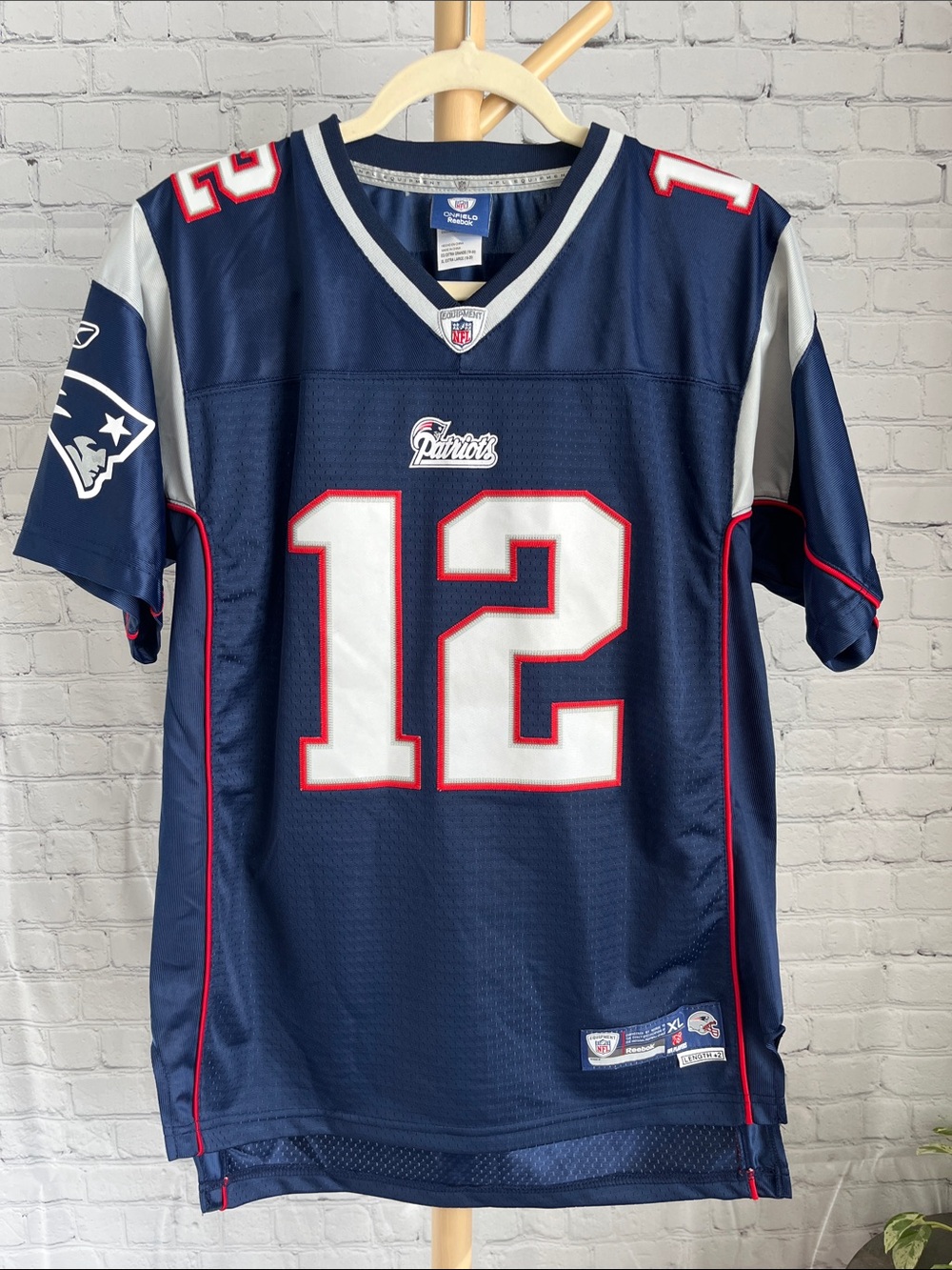 Reebok Tom Brady Navy, White & Red Patriots #12 Football Jersey
